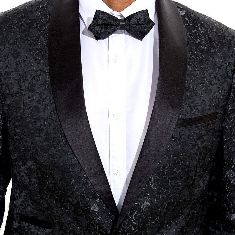 black jacquard tuxedo details