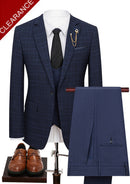 Men's 3-Piece One Button Fashionable Plaid Navy Suit