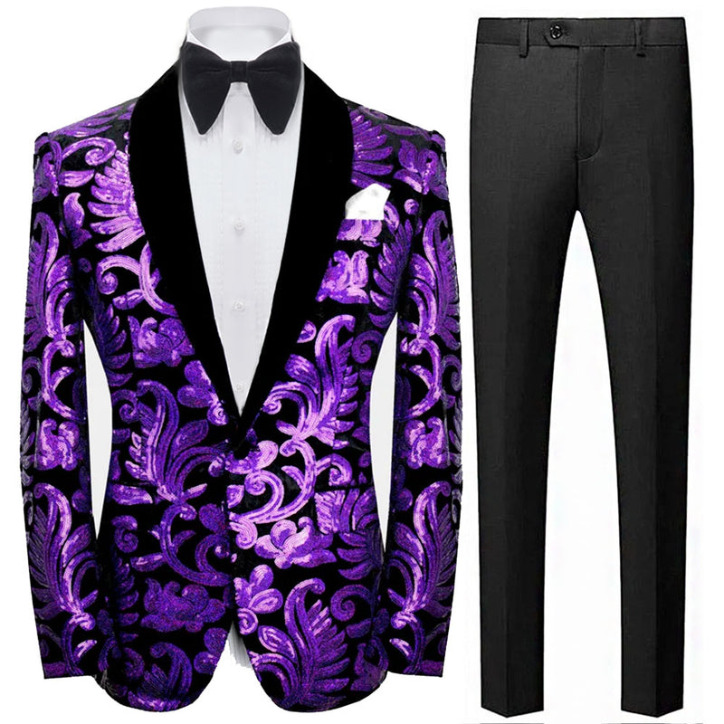 Men's Sparkle Floral Purple Sequin Tuxedo Jacket