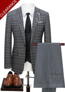 Men's 3-Piece One Button Fashionable Plaid Gray Suit