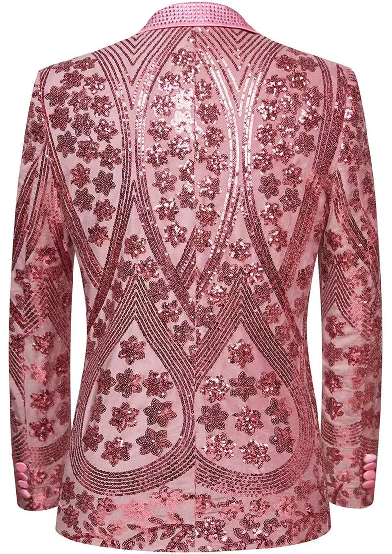 Men's Sequin Six-pointed Star Pink Luxury Tuxedo