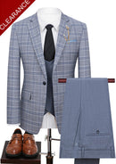 Men's 3-Piece One Button Fashionable Plaid Grayish Blue Suit