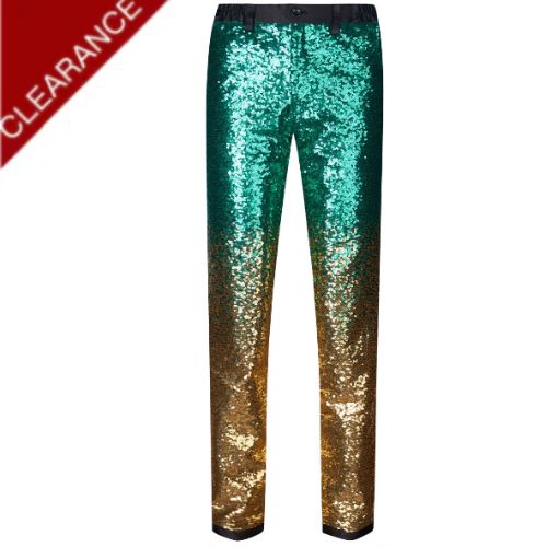 Men's Shiny Luxury Embroidery Pants Green Gold