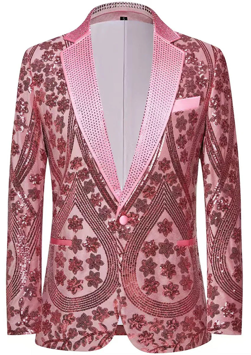 Men's Sequin Six-pointed Star Pink Luxury Tuxedo