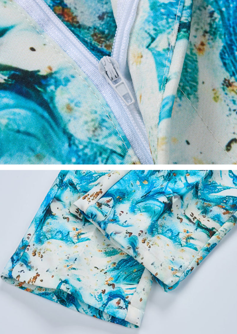Men’s 2-Piece Fashion Print Blue Suit for Party