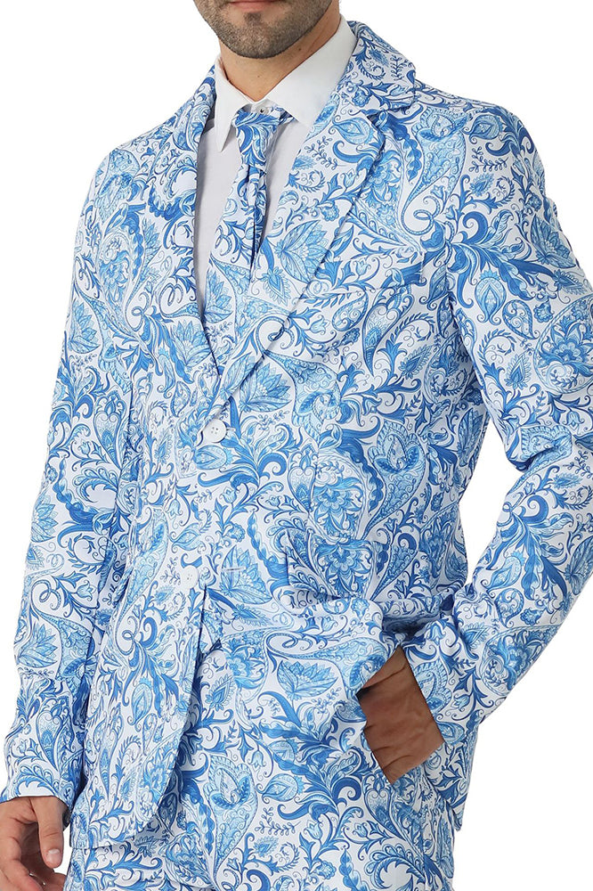 White and Blue Paisley Suit details