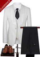 Men's 3-Piece Floral Jacquard Wedding White Suit