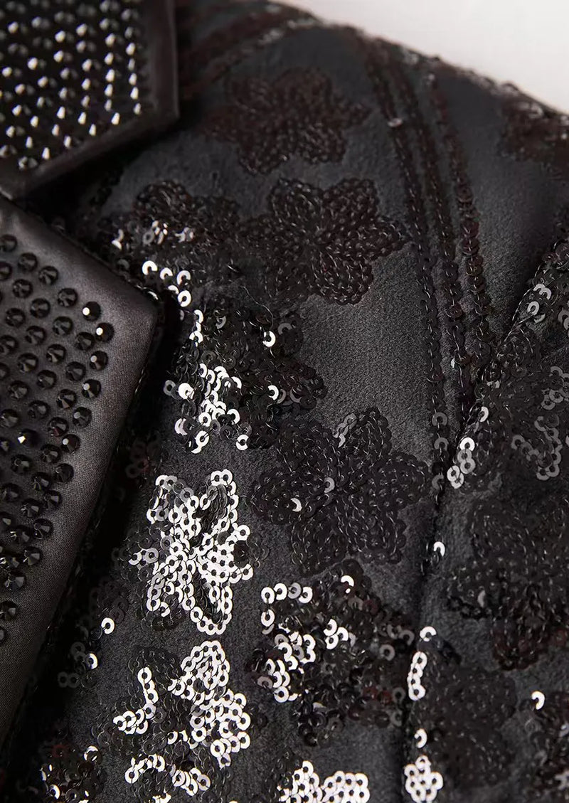 Men's Sequin Six-pointed Star Black Luxury Tuxedo