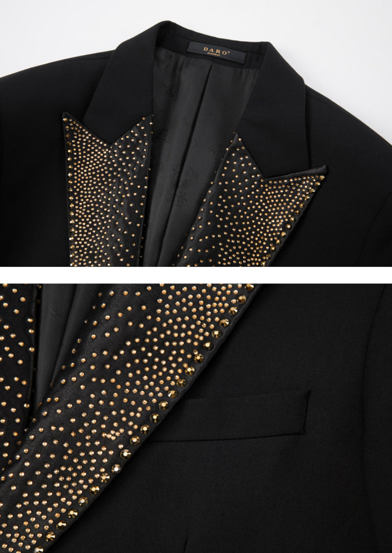 Men’s Black 3-Piece Diamond Peak Lapel Dress Tuxedo Set
