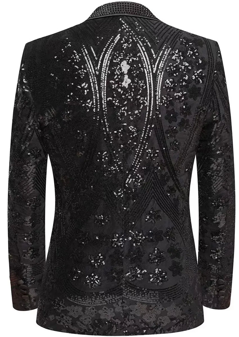 Men's Sequin Six-pointed Star Black Luxury Tuxedo