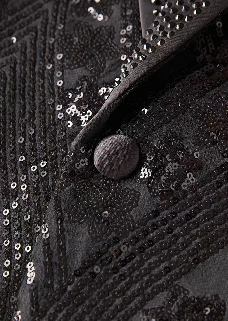 Men's Sequin Six-pointed Star Black Luxury Tuxedo