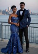 Traje de smoking azul marino estrellado de dos piezas para hombre