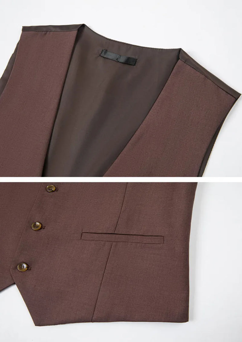 Traje azul marino claro a rayas de 3 piezas para hombre con chaleco color café