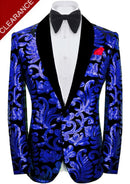 Chaqueta de esmoquin con lentejuelas azules y flores brillantes para hombre