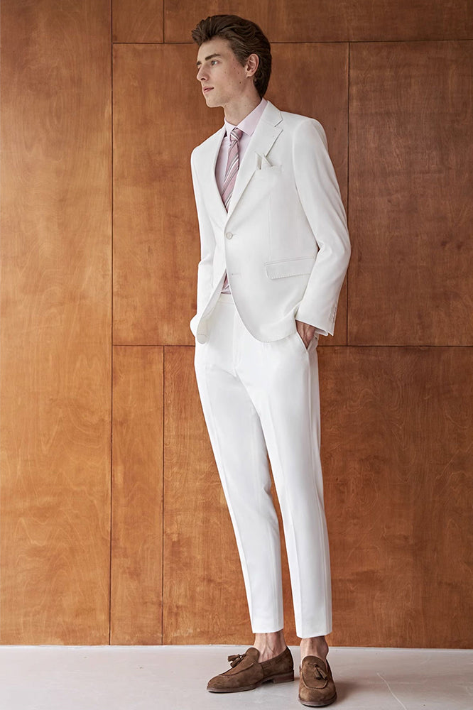 WHITE EXTRA FINE Light Weight Soft Fabirc 3PC VESTED Suits For Men 2 Button Style  - All White Suit main image 0