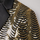Costume 2 pièces noir à paillettes dorées et ondulations d'eau pour homme