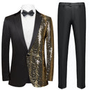 Costume 2 pièces noir à paillettes dorées et ondulations d'eau pour homme
