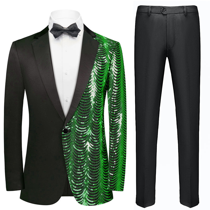 green sequin black suit