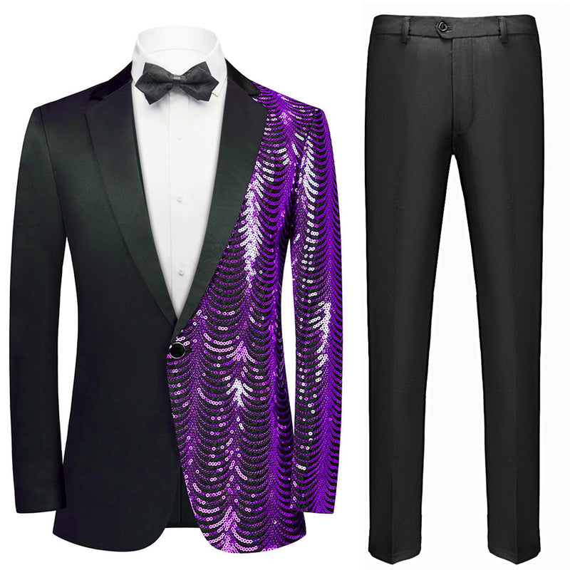 purple sequin black suit