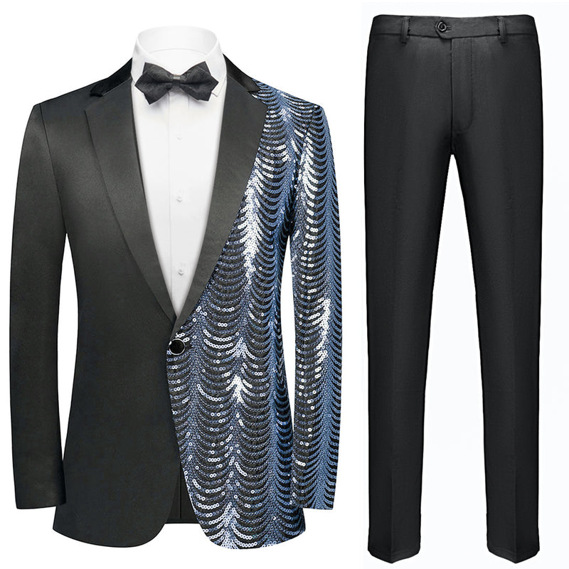 light blue sequin black suit