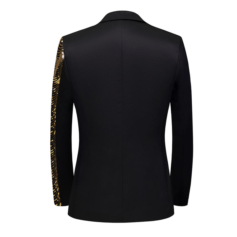 Men's 2-Piece Gold Sequin Water Ripples Black Suit
