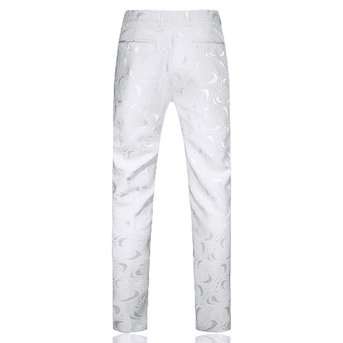 Men's Rose Embroidery White Pants