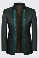 men's 3-Piece Traditional Collar Green Paisley Fitted Suit