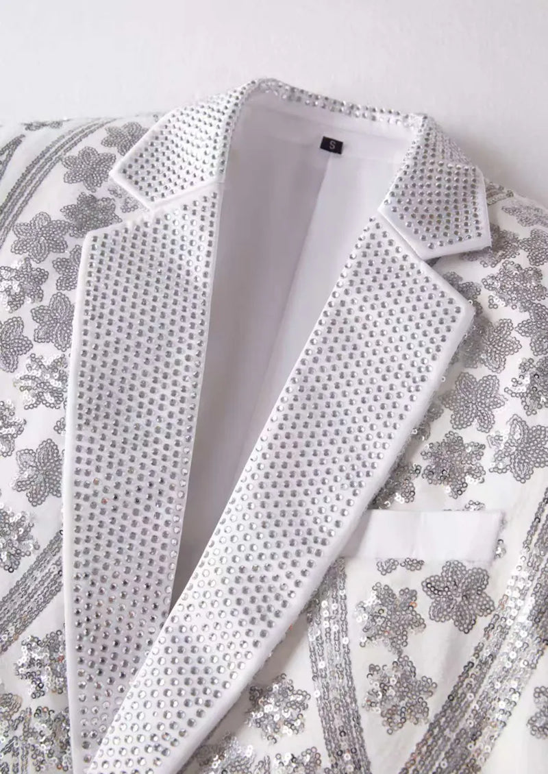 Men's Sequin Six-pointed Star White Luxury Tuxedo