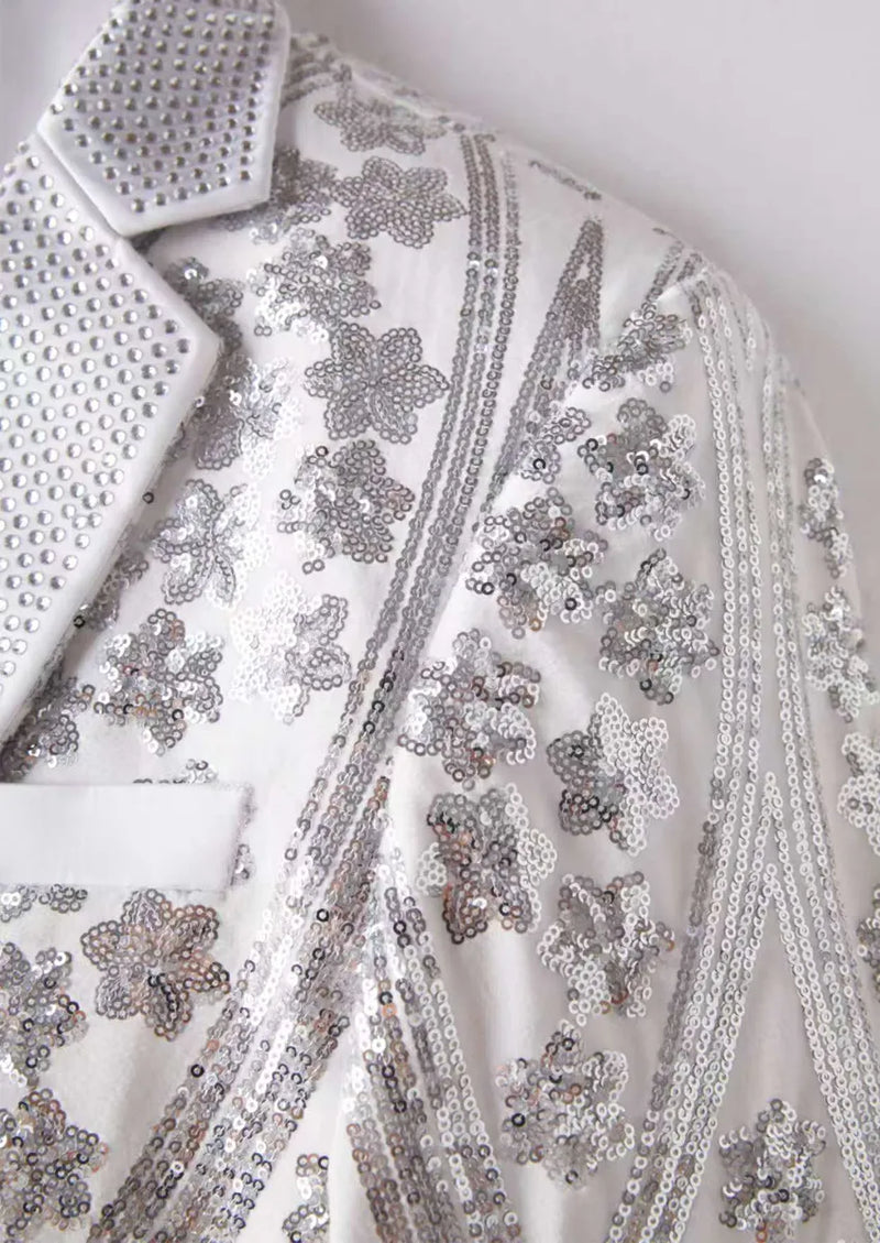 Men's Sequin Six-pointed Star White Luxury Tuxedo