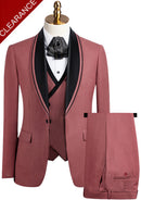 Men's 3-Piece One-Button Black Lapel Blush Red Tuxedo