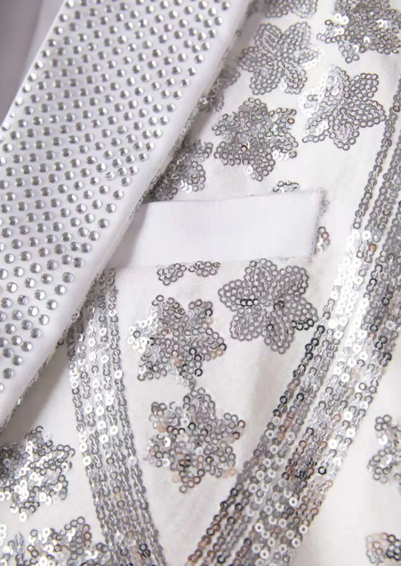 Men's Sequin Six-pointed Star White Luxury Tuxedo