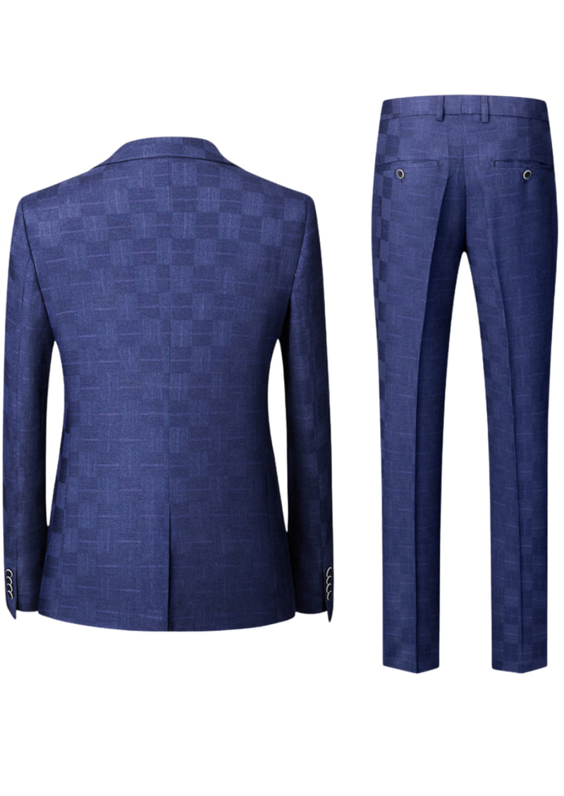 Men’s Navy Plaid 3-Piece Slim Fit Suit Classic Attire