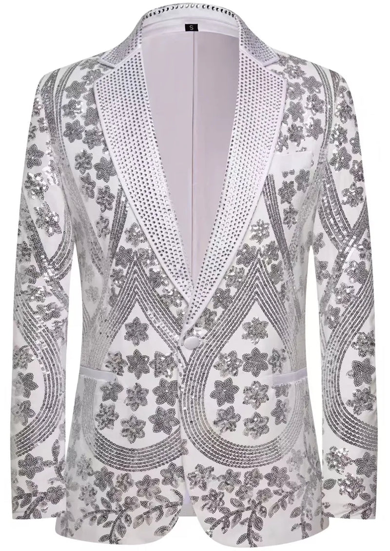 Men's Sequin Six-pointed Star White Luxury Tuxedo