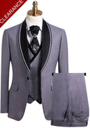 Men's 3-Piece One-Button Black Lapel Gray Tuxedo