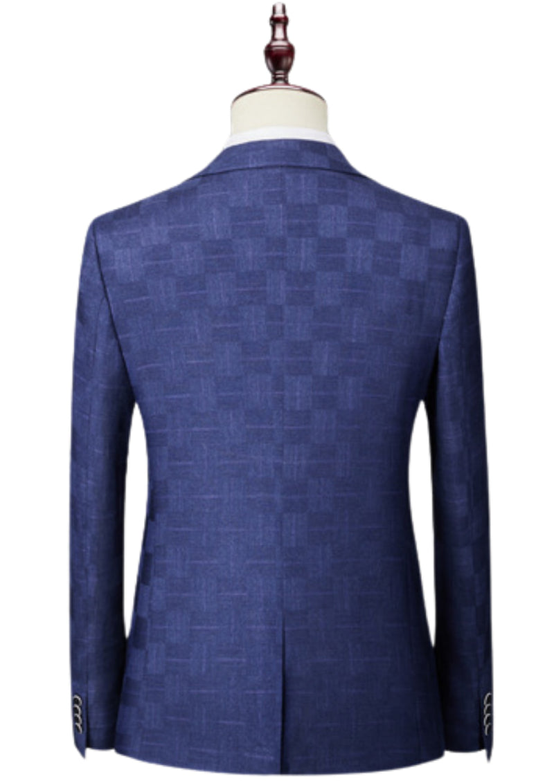 Men’s Navy Plaid 3-Piece Slim Fit Suit Classic Attire