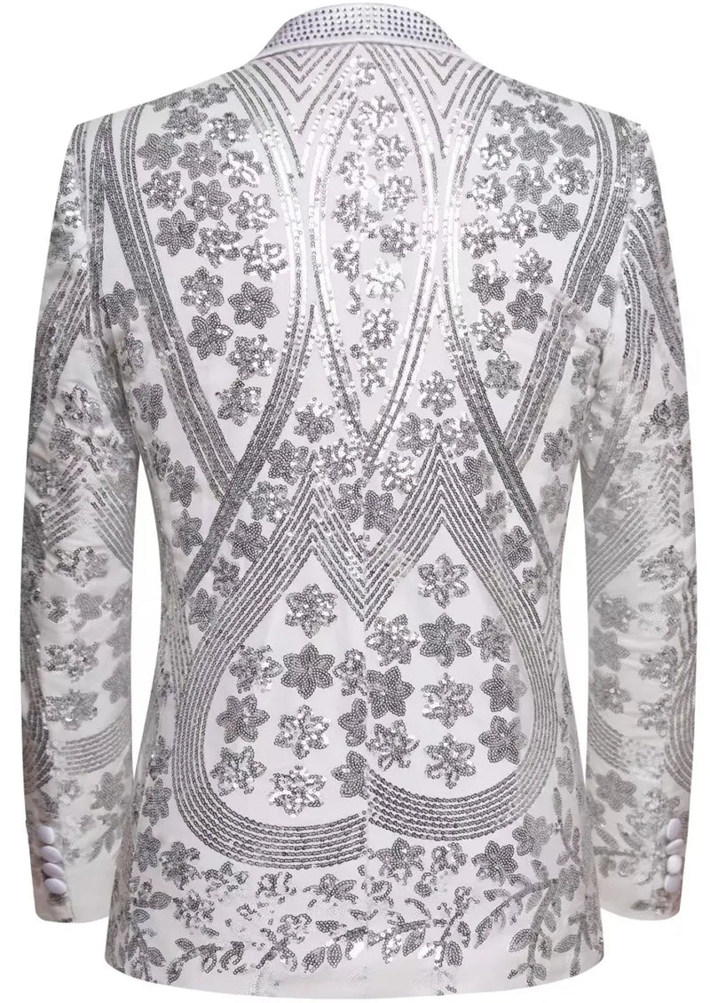 Men's Sequin Six-pointed Star White Luxury Tuxedo