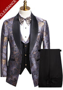 Men's 3-Piece Gold Jacquard Silver Wedding Tuxedo