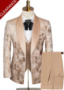 Men's 3-Piece Gold Jacquard Champagne Wedding Tuxedo