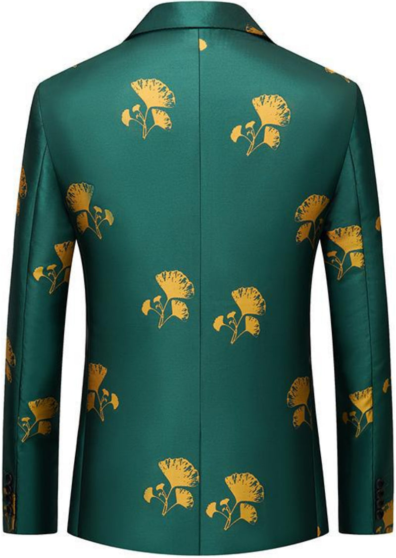 Veste de smoking verte à motif feuille de ginkgo pour homme
