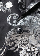 Blazer noir en jacquard à motif pivoine argentée pour homme