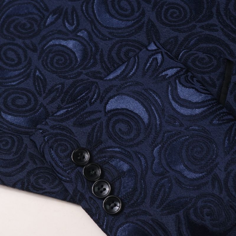 Men's 2-Piece Rose Jacquard Dark Blue Wedding Suit for Groom