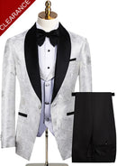 Men's 3-Piece Silver Jacquard White Wedding Tuxedo