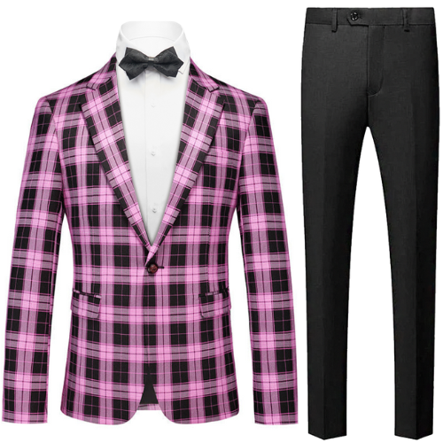 Purple and Black Plaid Suit