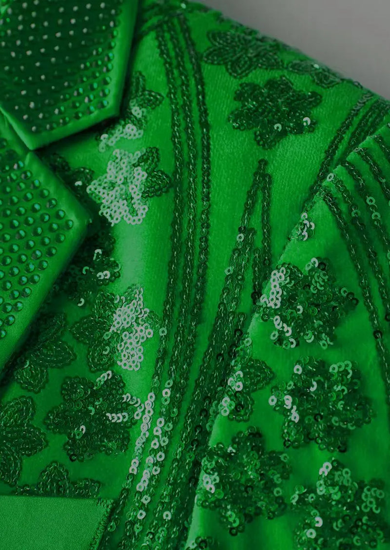 Men's Sequin Six-pointed Star Green Luxury Tuxedo