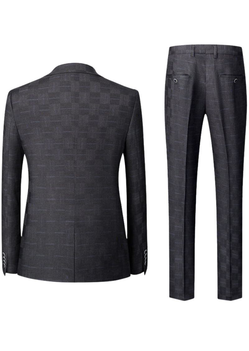 Men’s Black Plaid 3-Piece Slim Fit Suit Classic Attire