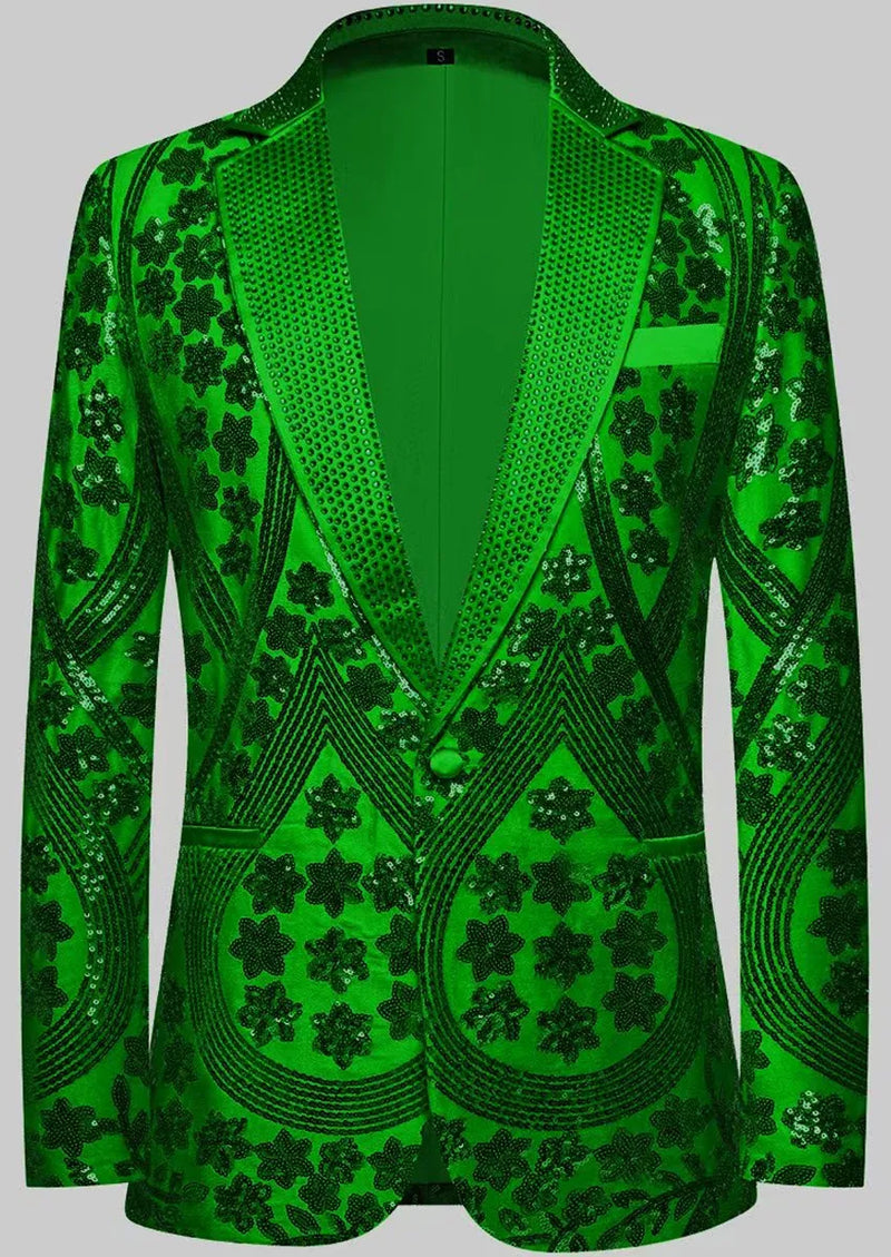 Men's Sequin Six-pointed Star Green Luxury Tuxedo