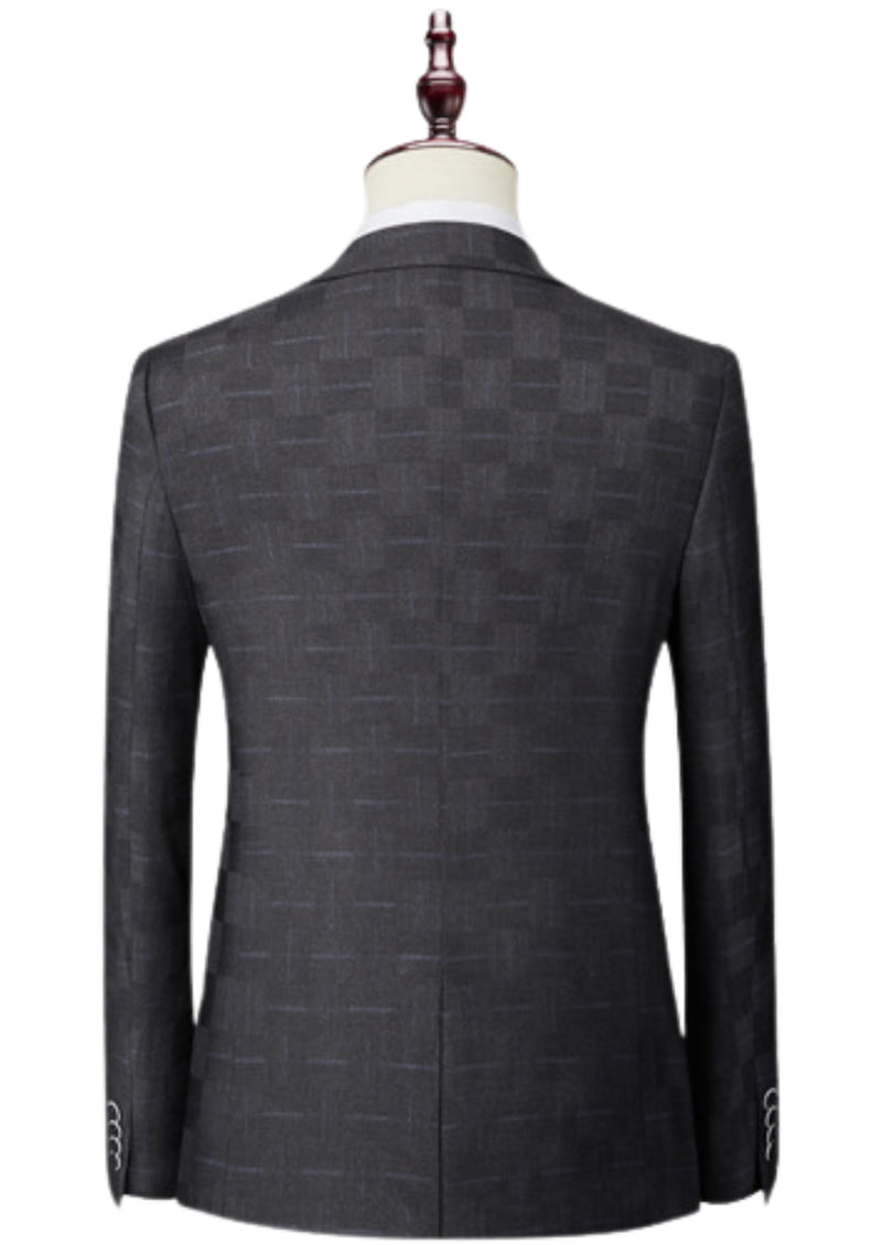 Men’s Black Plaid 3-Piece Slim Fit Suit Classic Attire
