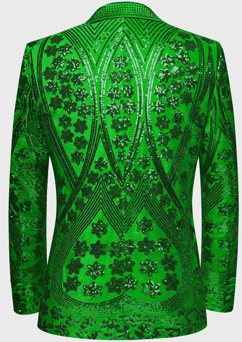 Men's Sequin Six-pointed Star Green Luxury Tuxedo