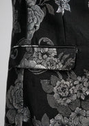 Blazer noir en jacquard à motif pivoine argentée pour homme