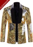 Men's Full Sequin Reflective Gold Tuxedo Mandarin Collar